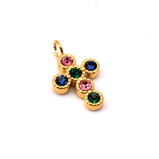 Cross Pendant with Rhinestones - 13mm Golden Stainless Steel - Hole: 2mm (1)