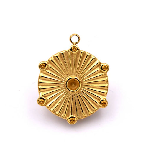 Round medal Flat grooved - golden stainless steel - 16mm - Hole: 0.8mm (1)