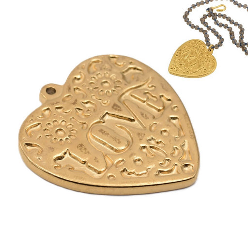 Heart pendant -41mm - engraved with LOVE- Golden stainless steel - Hole: 1mm (1)