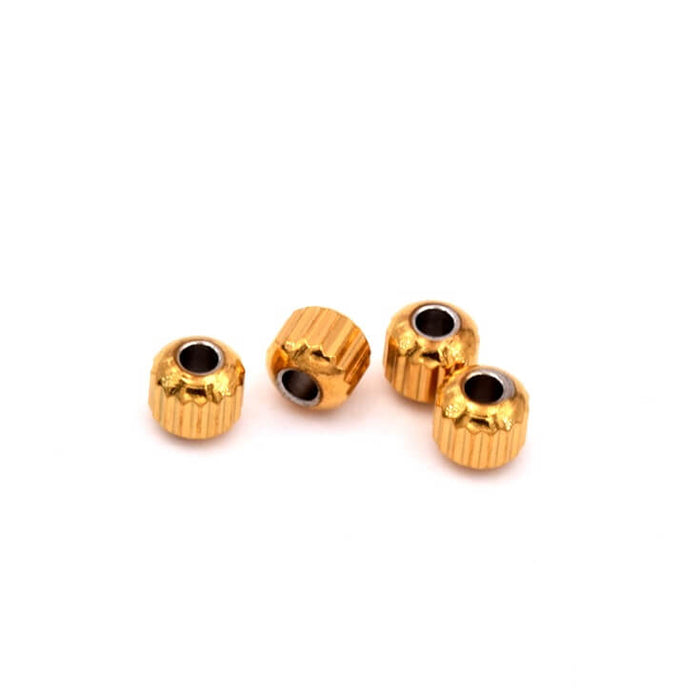 Grooved tube beads golden stainless steel - 4mm - Hole: 1mm (4)