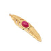 Feather pendant in golden stainless steel - 46mm with fuchsia jade cabochon (1)