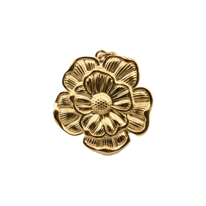 Flower pendant - golden stainless steel - 26mm - Hole: 4x2mm (1)