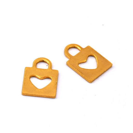 Padlock pendant with heart - Golden stainless steel 17x12mm - Hole: 4mm (2)