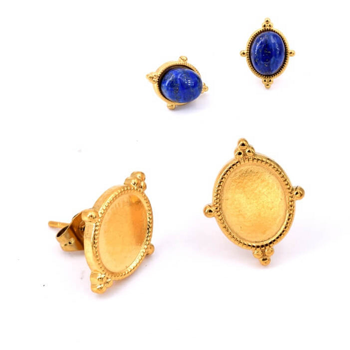 Post Earrings for 10x8mm Oval Cabochons Golden Steel (2)