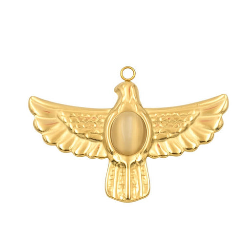 Flying eagle pendant in golden stainless steel with glass cabochon - 37mm (1)