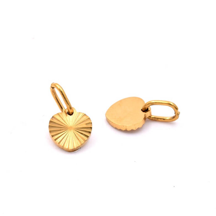 Tiny heart shaped pendant - 7mm ribbed - golden stainless steel - 6mm ring (1)