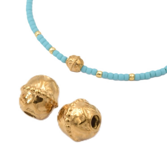 Oval bead textured Golden stainless steel textured 5x5.5mm - Hole: 1.2mm (2)