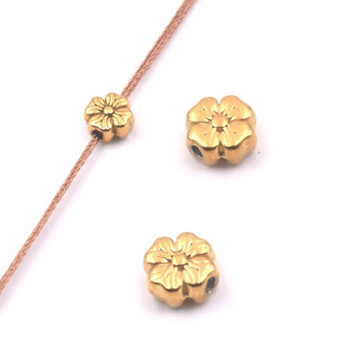 Flower bead golden stainless steel - 7mm - Hole: 1.2mm (2)