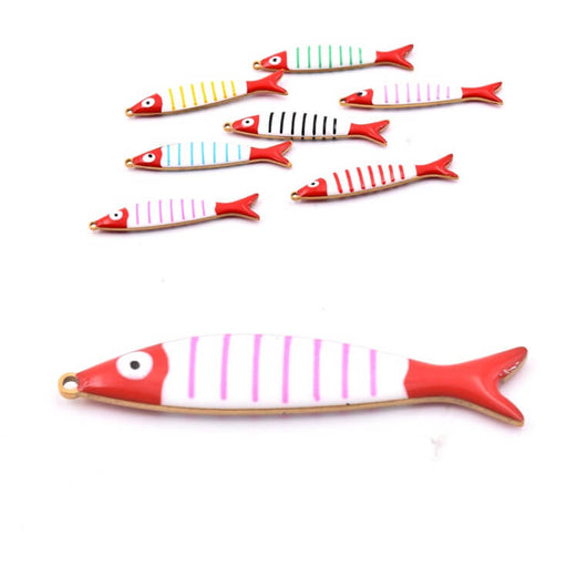Buy Fish pendant - Gold-tone steel with pink striped enamel 40x8mm (1)