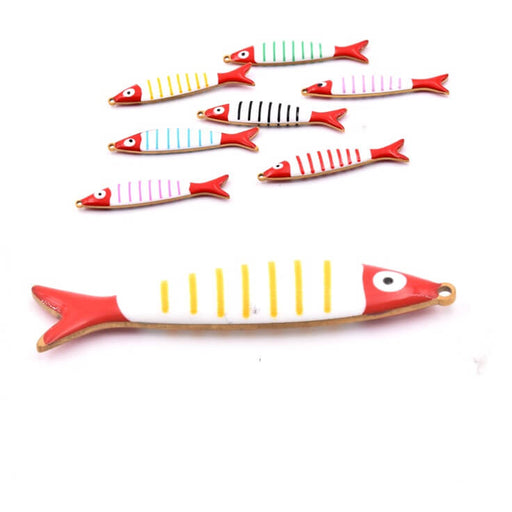 Buy Fish pendant - Gold-tone steel with yellow striped enamel 40x8mm (1)