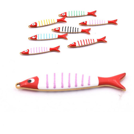 Buy Fish pendant - Gold-tone steel with purple striped enamel 40x8mm (1)