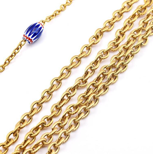Chain oval links with textured finish - Golden stainless steel - 7x5mm (50cm)