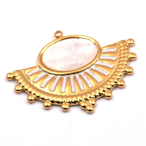 Fan pendant Gold-tone steel and pearlescent enamel - 42x34mm Hole: 1.8mm (1)