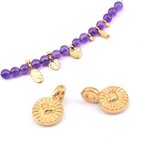 Tiny charm heart medal - Gold-tone steel - 5mm (2)