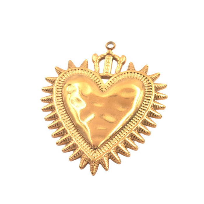 Heart pendant golden stainless steel 40x35mm - Hole 1.5mm (1)