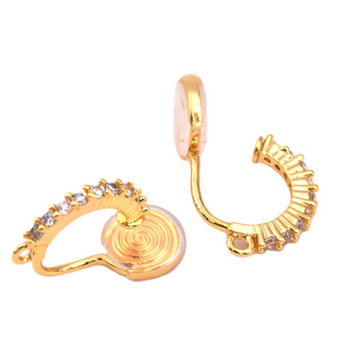 Clip-on earrings Golden brass 15mm - zirconia (2)