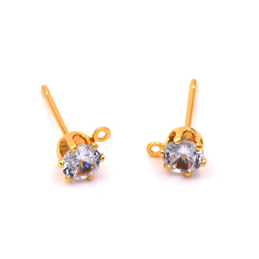 Stud earring set with zircon Golden brass - 17x6mm - Hole: 1mm (2)