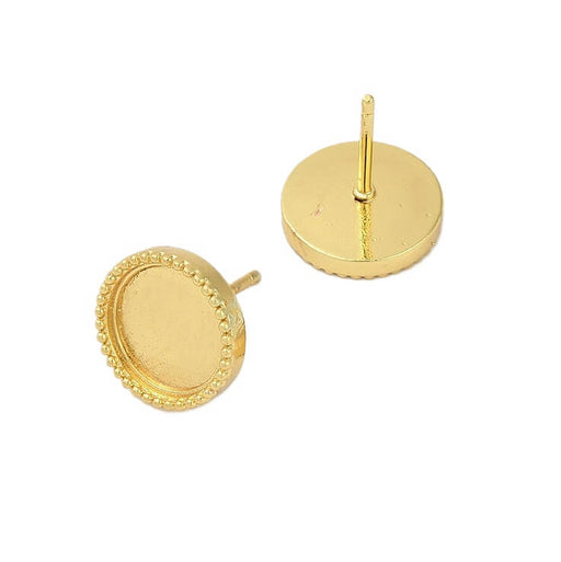 Earring post for 10mm cabochon -Golden brass (1 pair)
