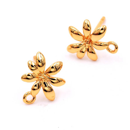 Flower stud earrings - Golden brass - 10mm - Hole: 1mm (2)