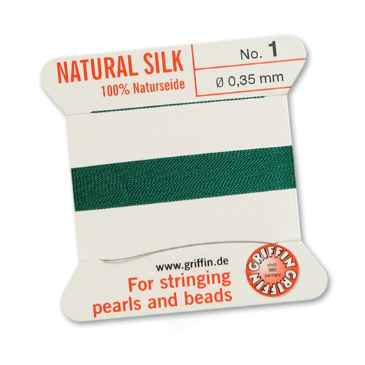 Bright green natural silk thread - 0.35mm - 2m with needle (1)