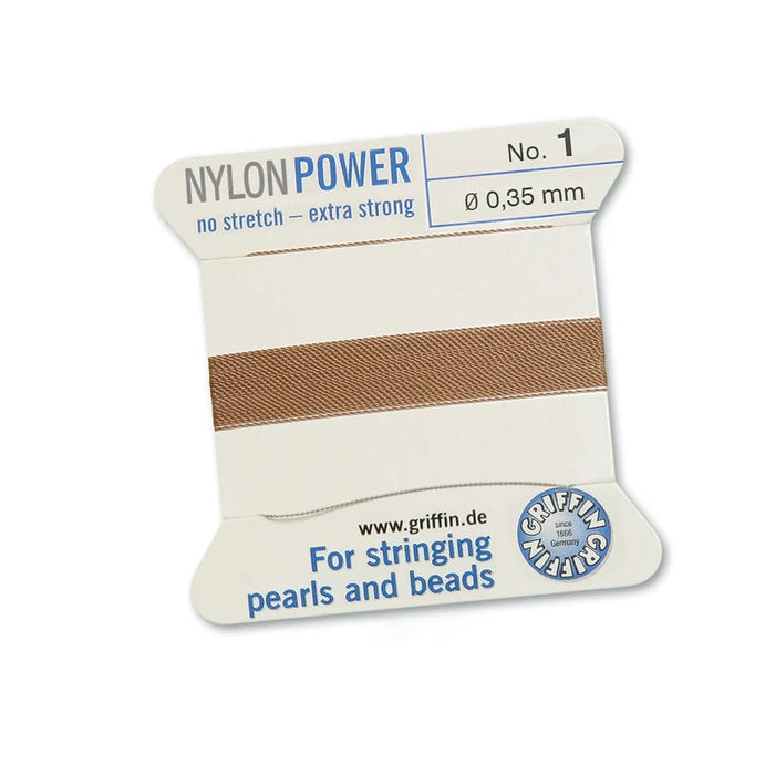 Beige nylon thread NYLONPOWER 0.35mm x 2m with needle (1)