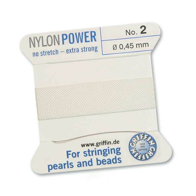 White nylon thread NYLONPOWER 0.45mm per 2m with needle (1)
