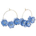 Navy blue floral earrings on 30mm golden steel hoops (1 pair)