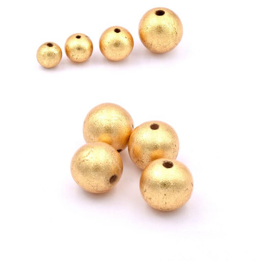 Buy Round wooden bead gilded with gold leaf 15mm - Hole: 3mm (4)