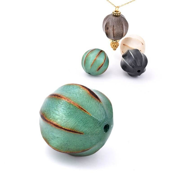 Lantern bead Almond green wood - 20mm - Hole: 2.5mm (1)