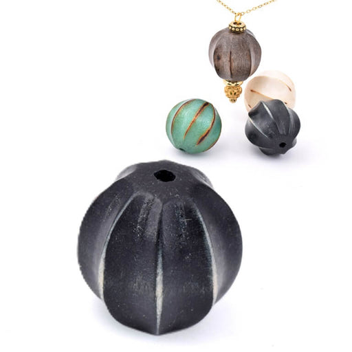 Black wood lantern bead 20mm - Hole: 2.5mm (1)