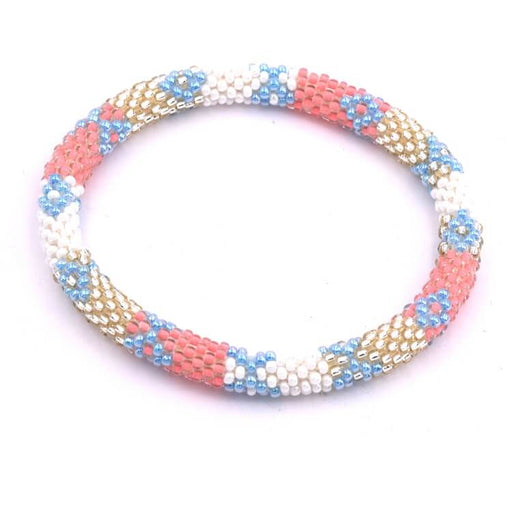 Nepalese crocheted bangle bracelet Pink and sky blue 65mm (1)