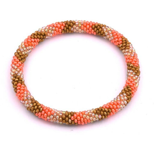 Buy Nepalese crocheted bangle bracelet orange and beige chevron 65mm (1)