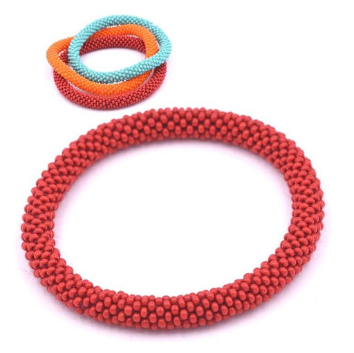 Nepalese crocheted bangle bracelet RED 65mm (1)
