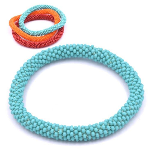 Nepalese crocheted bangle bracelet TURQUOISE 65mm (1)