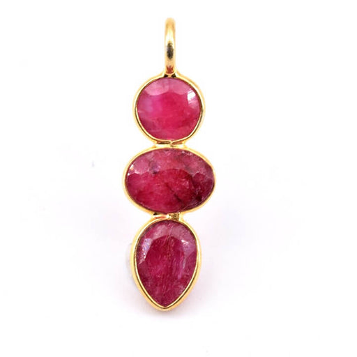 Pendant with 3 ruby stones golden with fine gold 20mm (1)