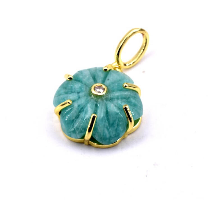 Amazonite and gold-plated brass flower pendant 17mm - Hole: 4mm (1)