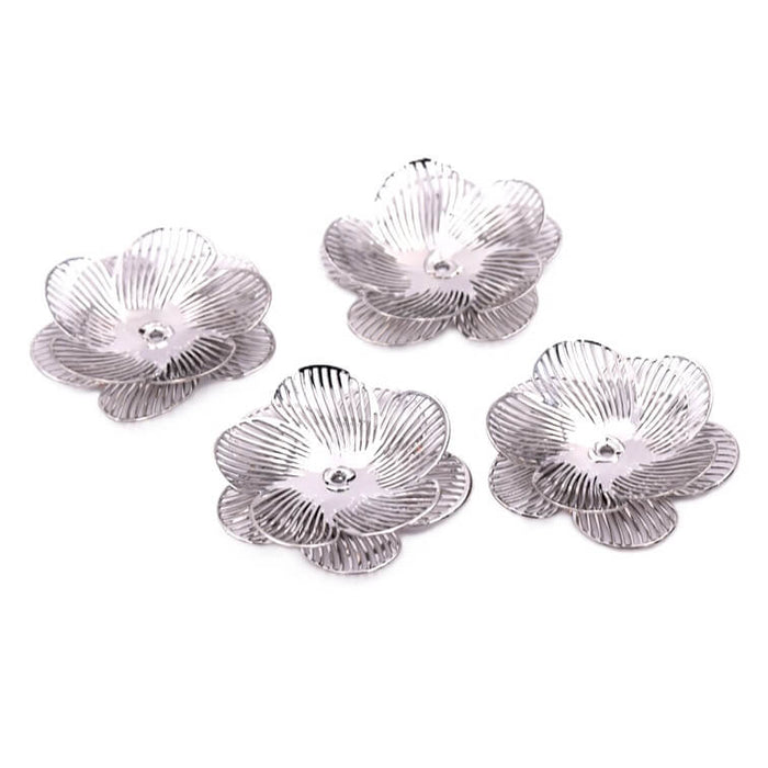 Filigree flower pendant bead Platinum-coloured brass - 24x5mm - Hole: 1mm (4)