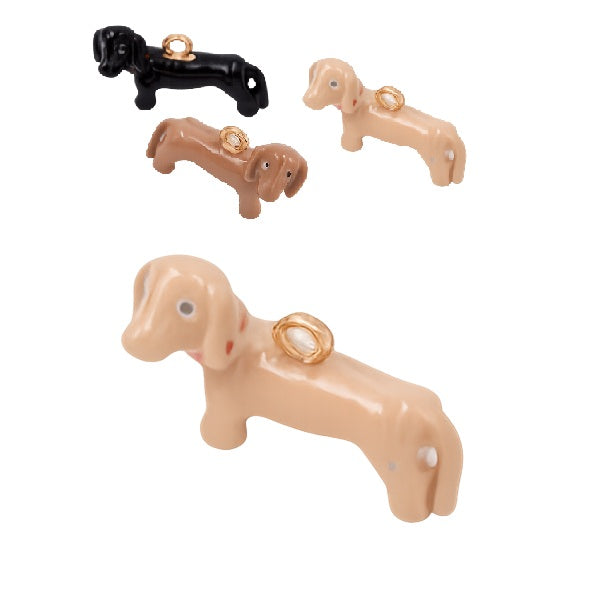 Dachshund Charm Pendant - 18mm Beige Enamel - Hole: 1.5mm (1)