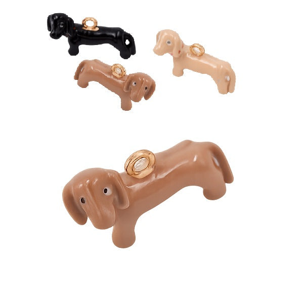 Cream brown enamel dachshund charm pendant 18mm - Hole: 1.5mm (1)