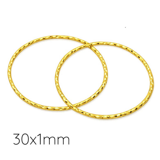 Closed jump rings link - yellow golden brass striated 30x1mm (2)