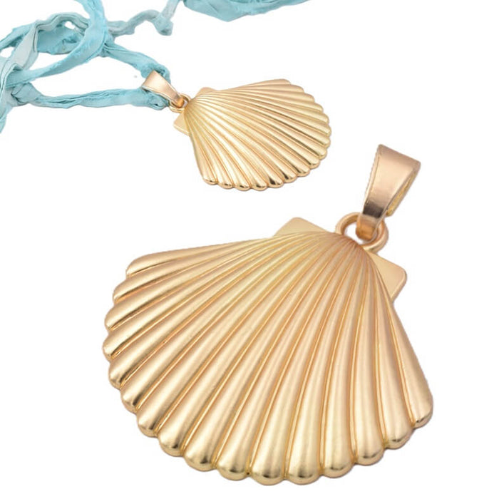 Matte golden metal seashell pendant - 56mm (1)