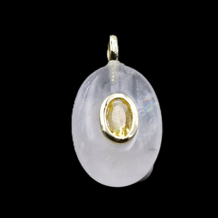 Quartz crystal oval pendant with zircon eye 18mm - Hole: 1.8mm (1)