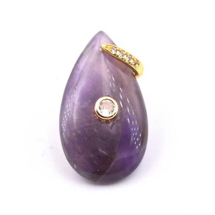 Amethyst teardrop pendant with zircon and gold-tone brass bail - 35x20x9mm (1)