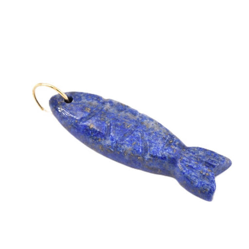 Buy Lapis lazuli fish pendant - 34x11mm with golden steel jump ring (1)