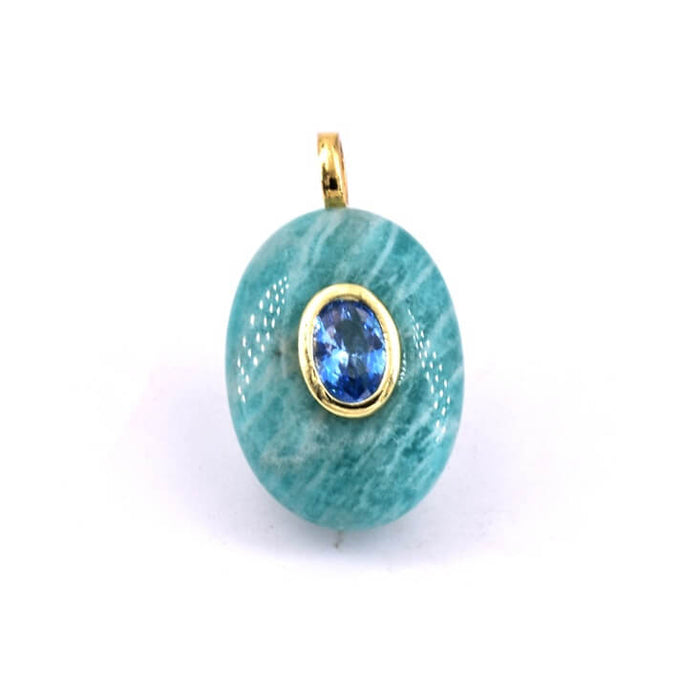 Amazonite and blue cubic zirconia oval pendant -18mm - Hole: 1.8mm (1)