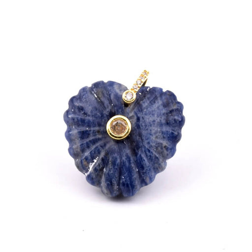 Heart pendant carved - lapis - golden brass and zircon 25mm (1)
