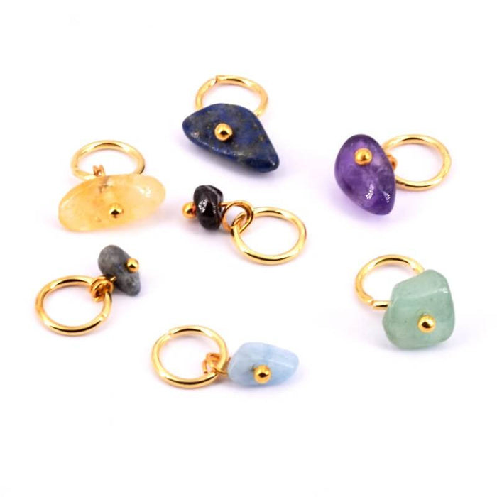 Bead charms mix gemstone chips gold steel ring - 6-11mm (7)