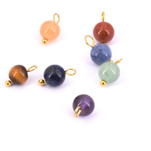 Buy Charm pendant mix gemstonesround golden brass 6.5mm (7)
