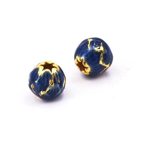 Buy Round bead golden brass quality blue enamel 7mm - Hole: 1.8mm (2)