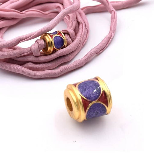 Buy Cylinder tube bead golden quality purple and red enamel 9x9.5mm (1)